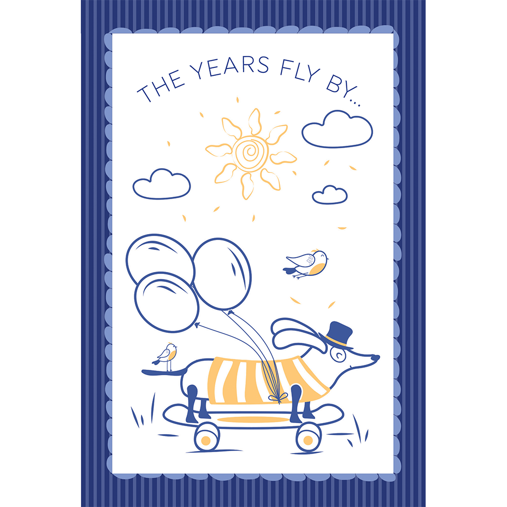 Dachshund skateboard birthday card from Cardmore featuring a colorful illustration of a dachshund on a skateboard.
